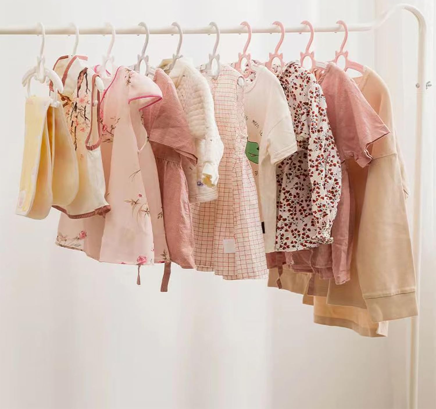 50pcs Pink Baby Hangers, Non-Slip and Extendable Laundry Infant Pant Hanger for Newborn Clothes Hangers,11"-14'' Adjustable Children Coat Hanger for Girl Boy Toddler Kids Child.