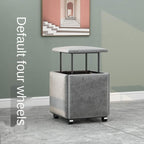 Blue Leather Square Stool with Storage Footstool and Padded Seat