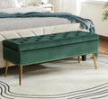 45.5" Luxury Velvet Storage Ottoman Bench with Button Tufted & Nailhead Trim, Upholstered Entryway Benches with Gold Legs, Multi-Functional Footstool for Bedroom End of Bed, Green