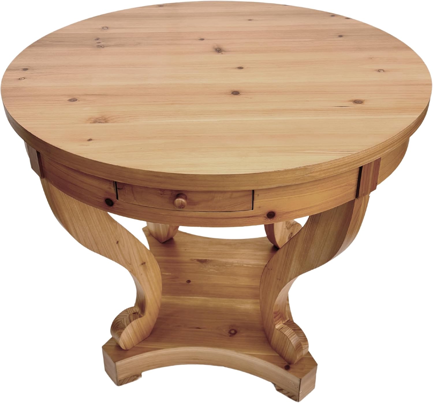 Curved Legs Farmhouse Style Round Dining Table with Storage Drawers - Natural Wood Finish, Multi-Functional End Table/Coffee Table for Small Spaces, Kitchen, Living Room, or Dinerette