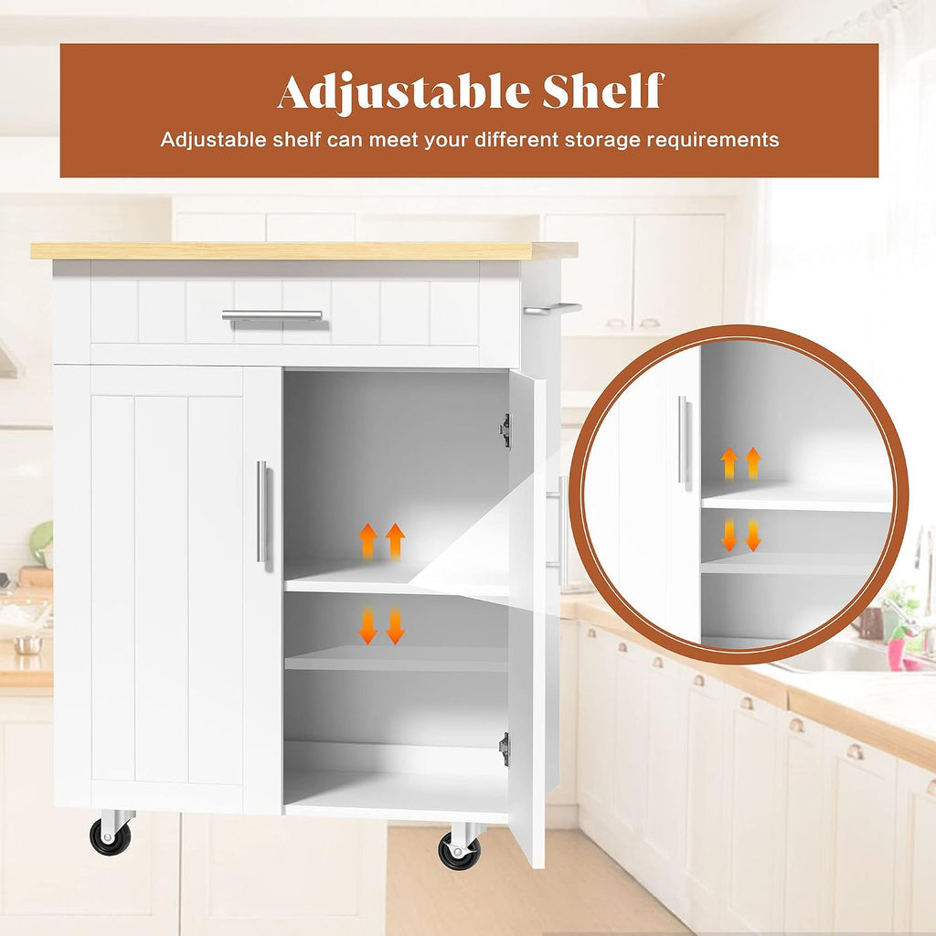 SUNLEI Rolling Kitchen Island Cart with Storage & Drawer – 26" Portable Kitchen Cart with Lockable Wheels, Towel Rack & Open Shelves for Kitchen, Dining Room, Living Room(White)