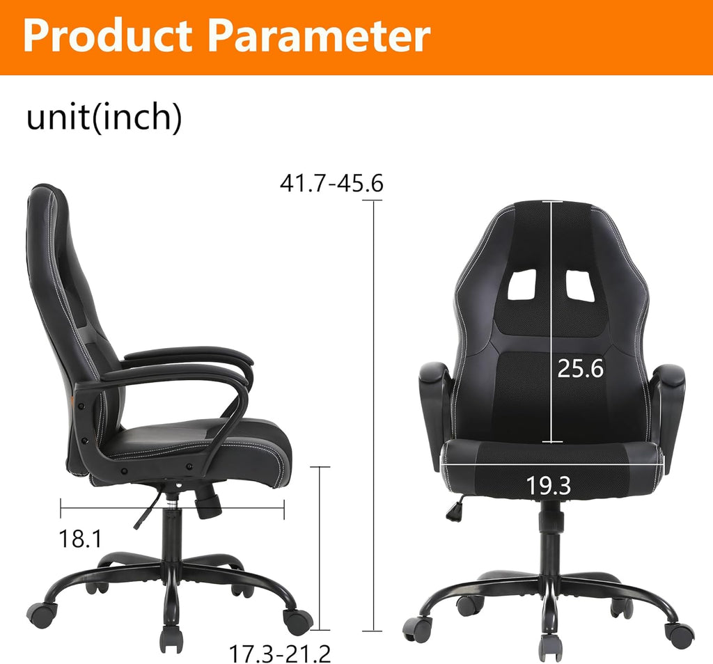 PayLessHere Gaming Chair Ergonomic Office Chair Computer Chair with Lumbar Support Ergonomic Pu Leather Adjustable Height Executive Chair for Women Men and Adults (Classic, Black)