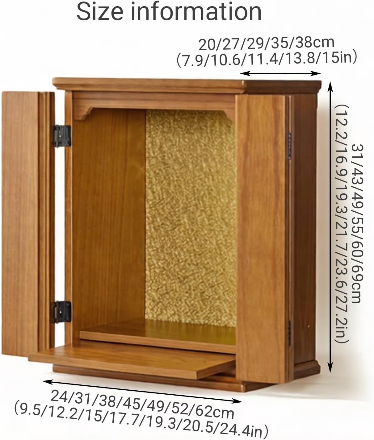 Solid Wood Buddha Altar Shelf Niche with Pull-Out Storage Panel Buddhist Display Cabinet with doors Meditation Table for Pooja and Incense Tribute(Black walnut color,31*27*43cm/12.2*10.6*16.9in)