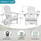 WILLIAMSPACE Adirondack Chairs Set of 2, Solid Wood Outdoor Folding Embossed Adirondack Chair Oversized Wooden Lounge Patio Chair for Garden, Poolside, Backyard, Beach, Easy Assembled (White)