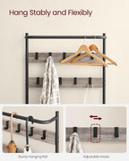 VASAGLE Hall Tree with Bench and Shoe Storage, Entryway Bench with Coat Rack Stand and Shoe Rack, 9 Movable Hooks, Top Bar, Fabric Shelves, Industrial, Greige and Black UHSR411B02