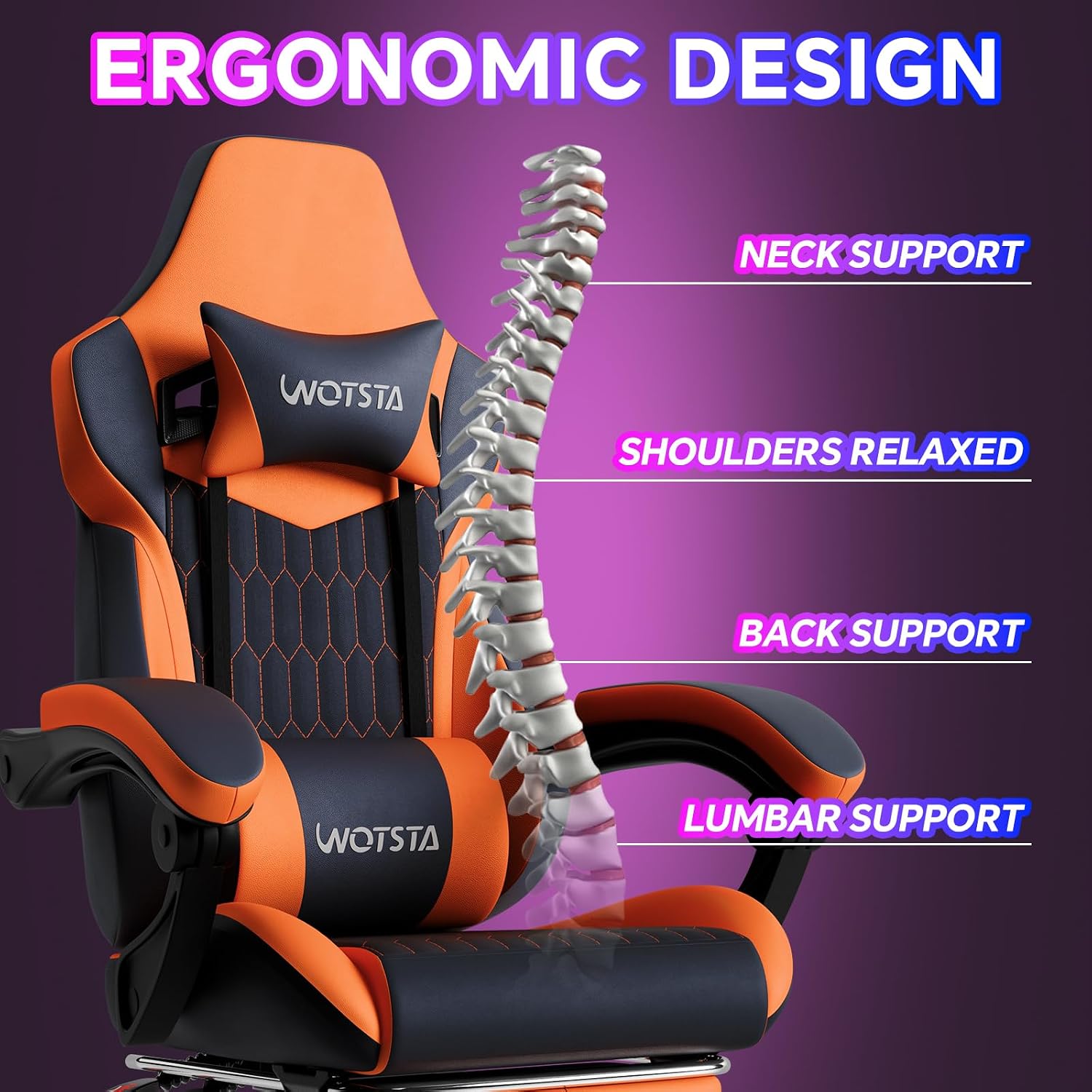Gaming Chair with Footrest, High Back Gaming Chairs PVC Leather Ergonomic Gamer Chair with Adjustable Headrest Lumbar Support Racing Style Video Gaming Chair for Office/Home (Sky Orange)