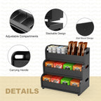 Tea Bag Organizer Storage Holder- Bamboo Countertop Teabag Display Rack 3-Tier Stackable Wall Mount Large Capacity for Pantry Kitchen Office Coffee Station (Black)