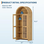 CuisinSmart 70" Tall Arched Storage Cabinet with 2 Acrylic Doors, Wooden Pantry Cabinet with Adjustable Shelves, Modern Accent Bookshelf for Kitchen, Dining Room, Living Room, Laundry, Oak