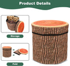 3 Pcs Tree Stump Storage Stool, 12 x 12 Inch Fiberboard Ottoman with Foam Cushion, Folding Toy Box and Foldable Seat Chest for Kids, Classic Design