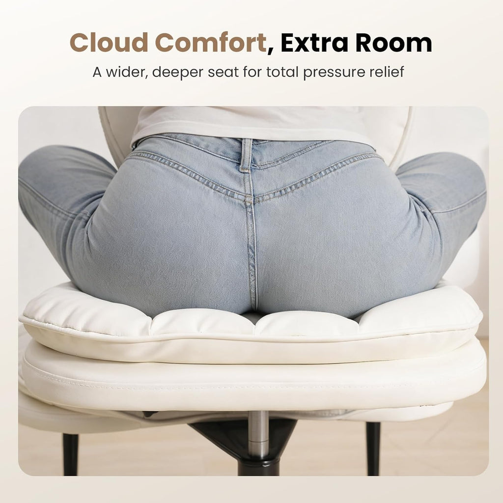 HOMRELEXA Extra-Wide & Tall Cross-Legged Office Chair – Deeply-Padded Cloud Seat, Ergonomic Back Support, Adjustable Height for ADHD & Meditation, White