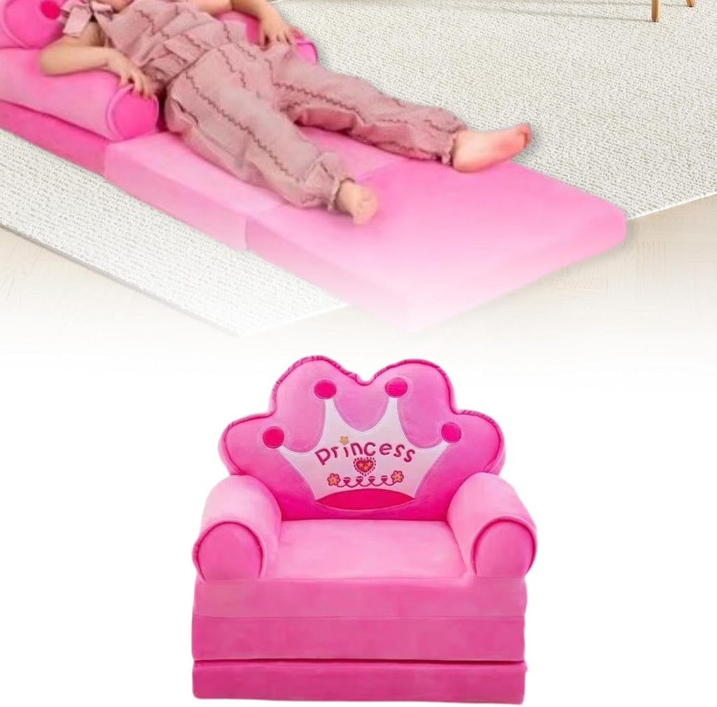 Foldable Sofa Toddler Chair Couch Convertible Kids Armchair Mini Bed with Comfortable Velvet Latex Filling Suitable for Children's Room Nursery K, Pink