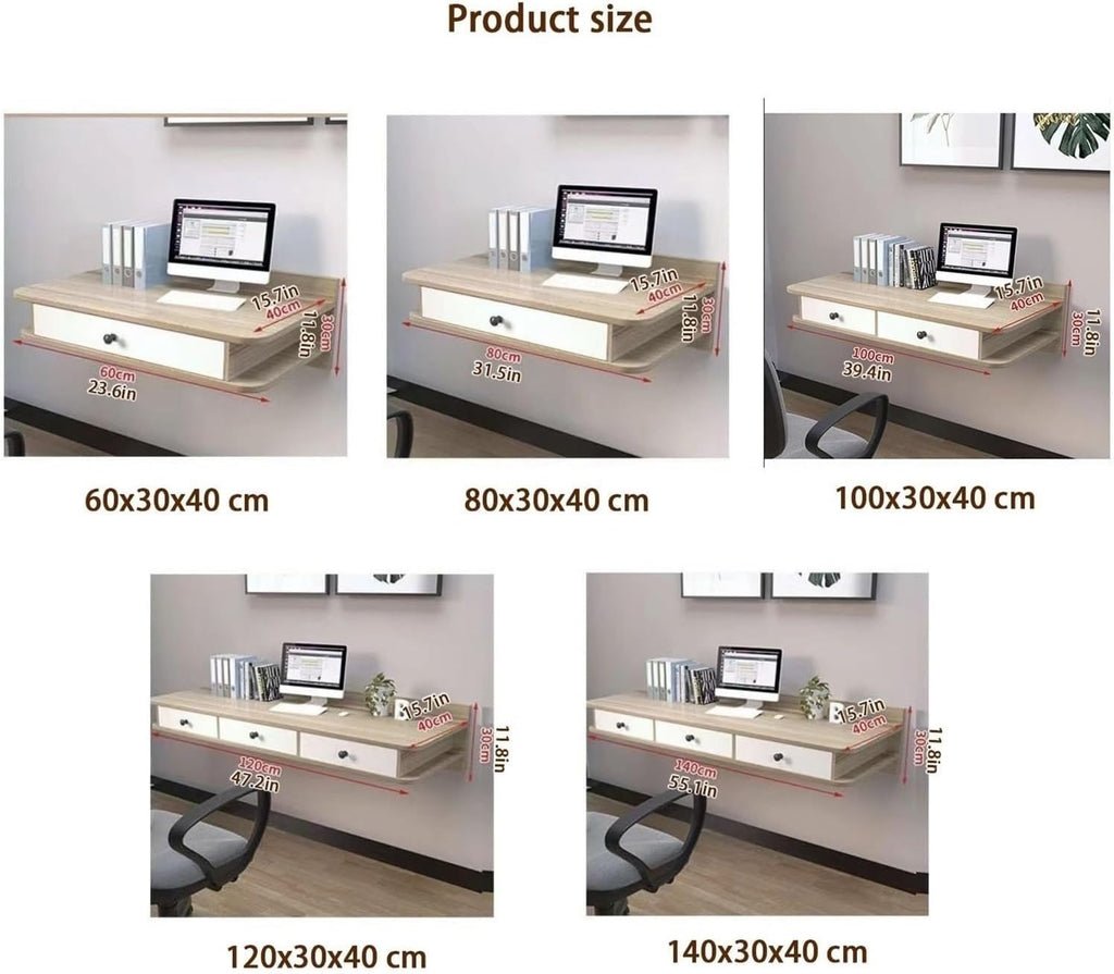 Floating Laptop Computer Desk Dressing Table Wall Mount Shelf with Drawer Wooden Bedside Tables Mounted Nightstand for Room All Occasion(White,120x30x40cm)