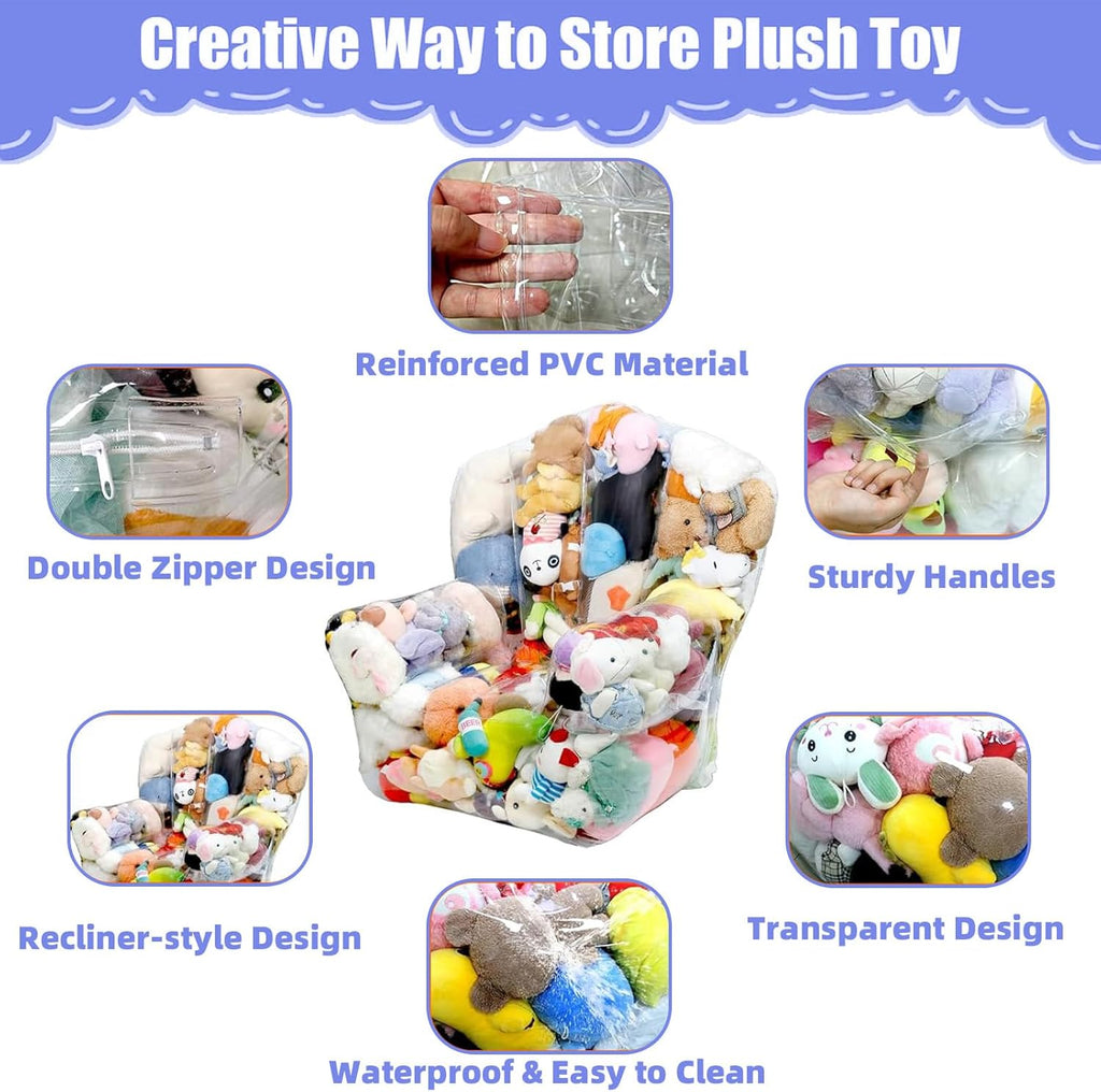 Clear Stuffed Animal Bean Bag Chair Cover for Kids, Waterproof Large Stuffable Beanbag Chair Cover, Creative PVC Plush Toys Storage, for Children Rooms Soft Stuff Animal(Large Square)
