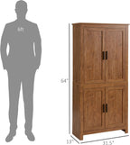 HOMCOM 64" Kitchen Pantry Cabinet, Freestanding Storage Cabinet with 4 Doors and 3 Adjustable Shelves for Dining Room, Oak