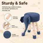 Anwick Cute Elephant Ottoman Stool, Animal Upholstered Footstool with Solid Wood Legs, Portable Padded Small Seat for Bedroom Nursery Playroom Entryway Living Room (Blue)