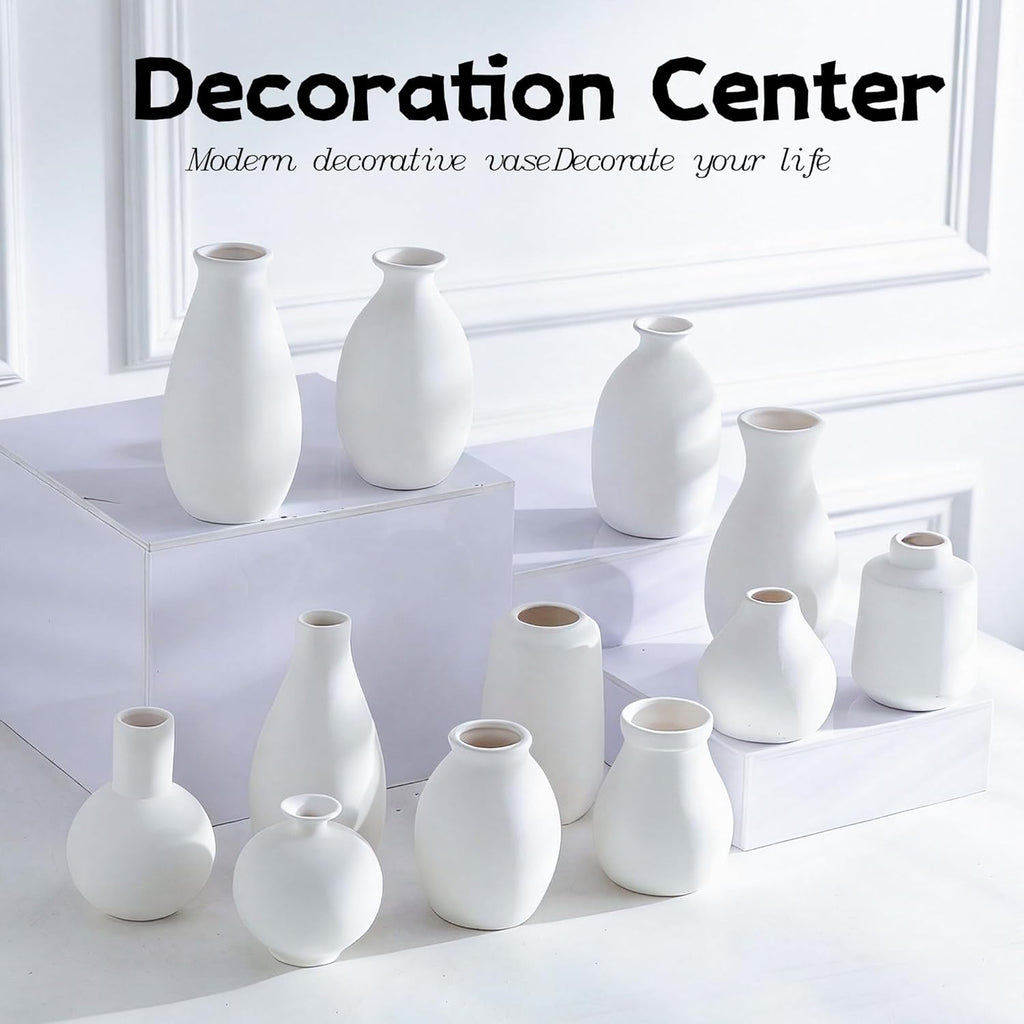 White Bud Vases Set of 12, Small Ceramic Vase in Bulk, Mini Pottery Vases for Pampas Grass Clay Vase for Wedding Table Centerpieces Decoration Modern Boho Rustic Home Decor DIY Gift