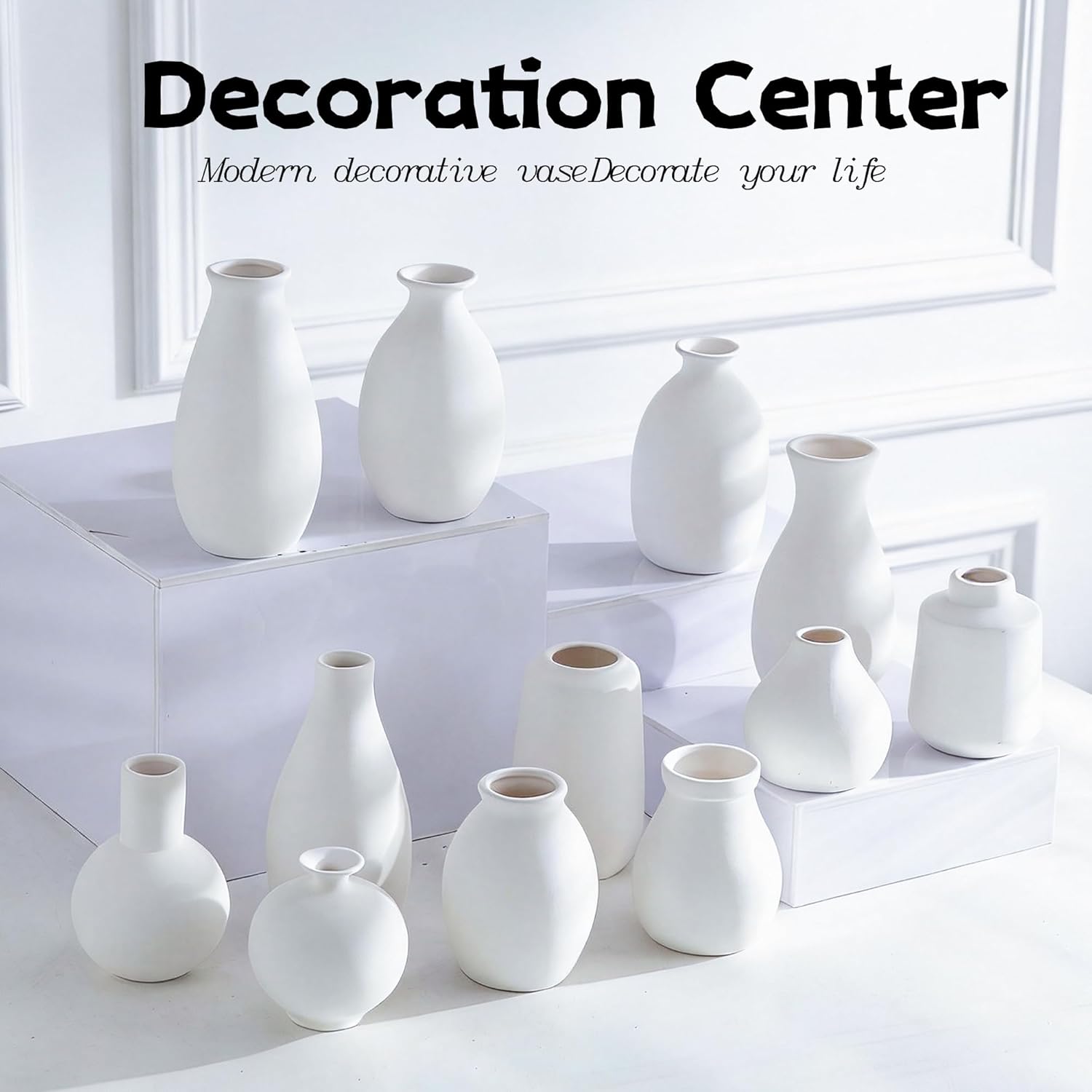 White Bud Vases Set of 12, Small Ceramic Vase in Bulk, Mini Pottery Vases for Pampas Grass Clay Vase for Wedding Table Centerpieces Decoration Modern Boho Rustic Home Decor DIY Gift