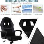 Executive PC Gaming Chair with Lumbar Support & Headrest - Ergonomic Leather Racer Task Chair for Home Office Gaming Room - Heavy Duty & Comfortable (Black)