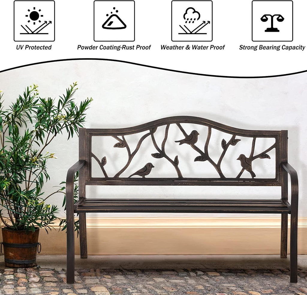 Outdoor Bench Patio Chair Metal Garden Furniture Deck Backyard Park Porch Seat