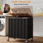 120L Laundry Hamper with Wheels and Lid, Rolling Laundry Basket with Dual Removable Liners, Soft-Close Flip-Top Wooden Lid, Metal Handles, Clothes Organizer for Bedroom and Laundry Room