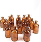 Serene Spaces Living Bud Vases, Apothecary Jars, Decorative Glass Bottles, Centerpiece for Wedding Reception, Mini Flower Vases, Small Medicine Bottles for Home Decor (Amber, Set of 24)