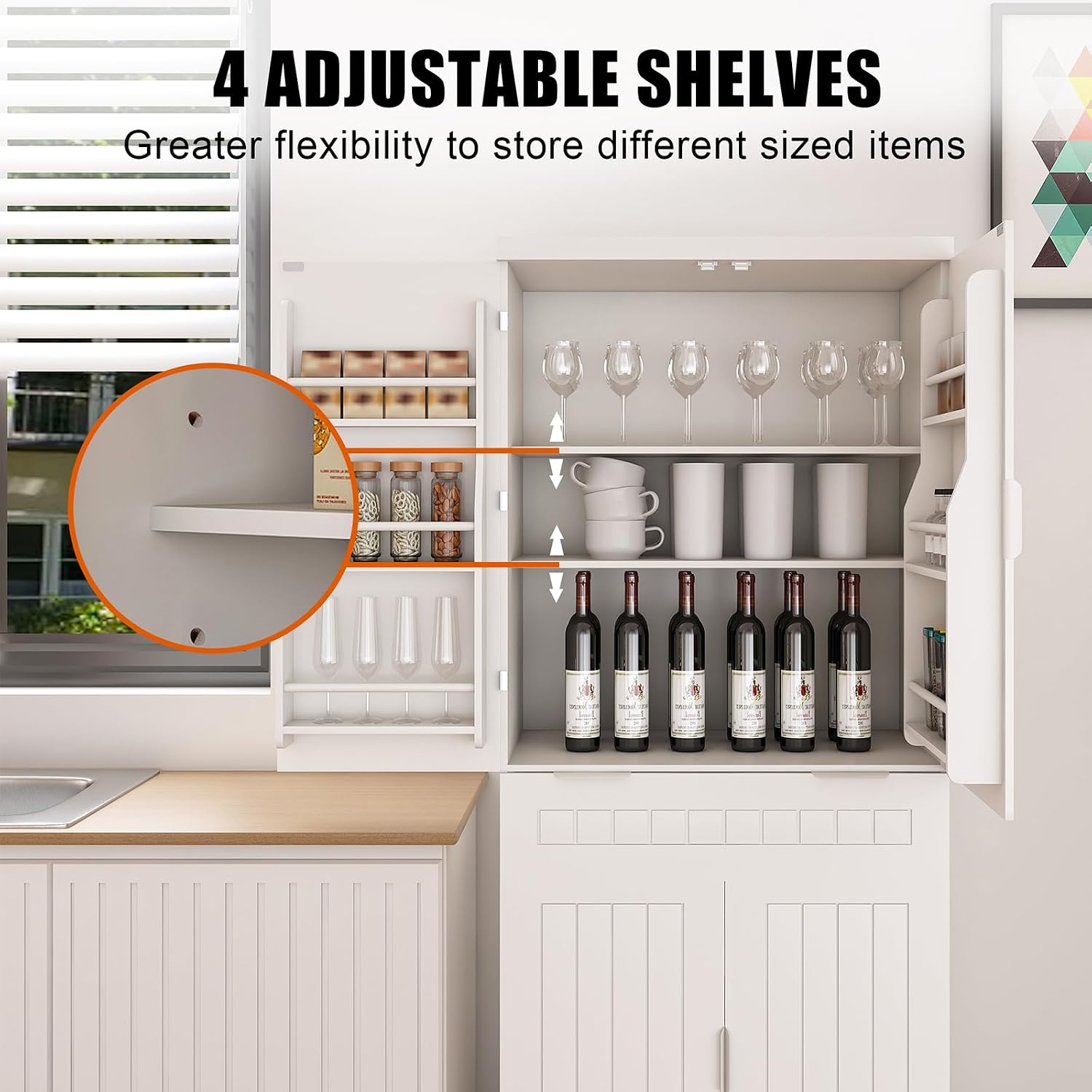 Pantries Cabinet, 71.65" Tall Storage Cabinet with Drawer, 2 Cabinets & 6 Door Shelves, Adjustable Shelves, Freestanding Cupboard for Kitchen, Living Room, Bathroom