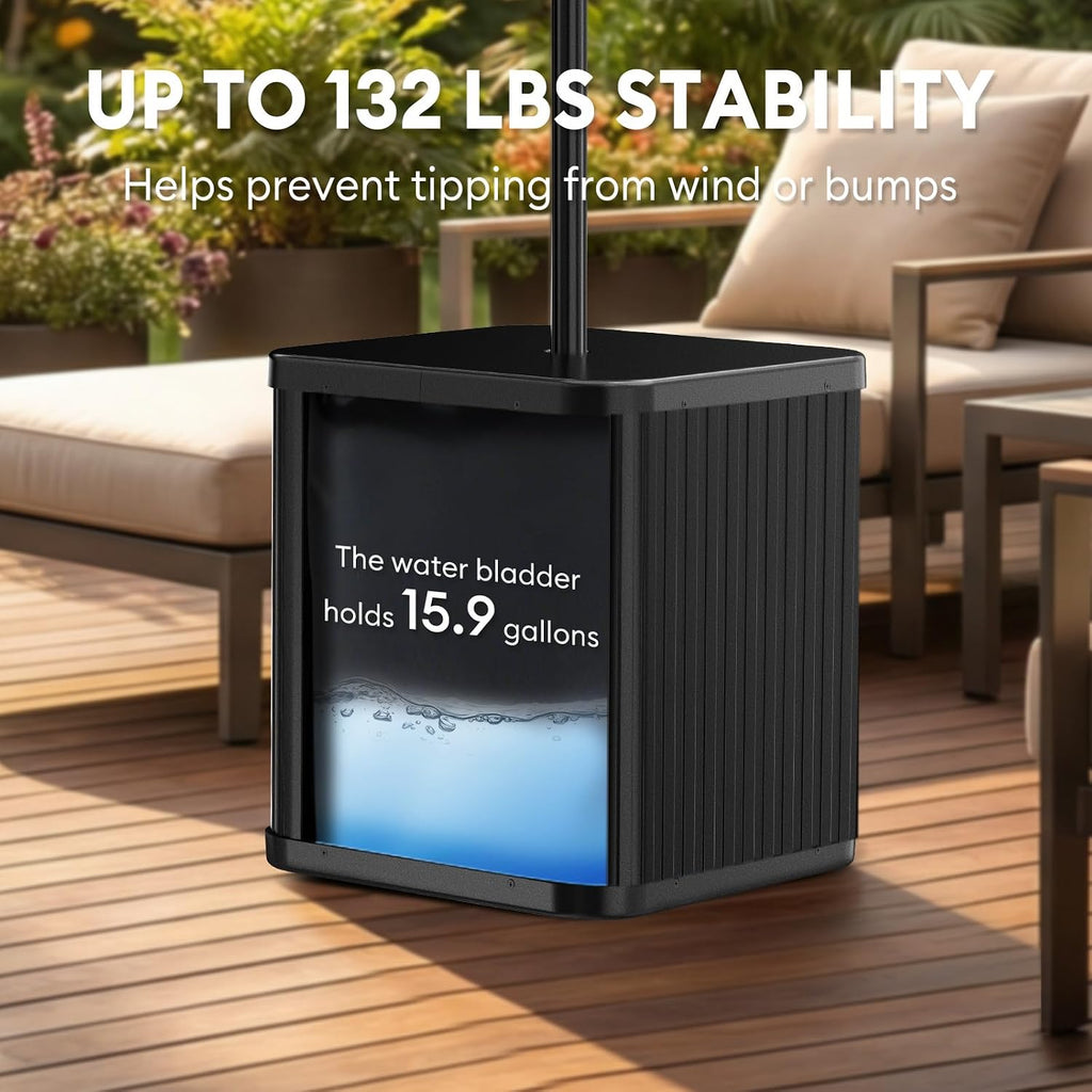 Umbrella Side Table- Outdoor Patio Table with Umbrella Hole | Umbrella Base Holds 132 Lbs, Easy Assembly, Perfect for Porch, Poolside, Or Patio Use as Coffee Table, Fits ≤1.5”Pole, Black