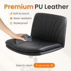 NEO CHAIR Criss Cross Chair with Wheels Armless Cross Legged Office Desk Wide Comfy Vanity Makeup Chair Adjustable Swivel Rolling Computer for Home Office PU Leather (Black)