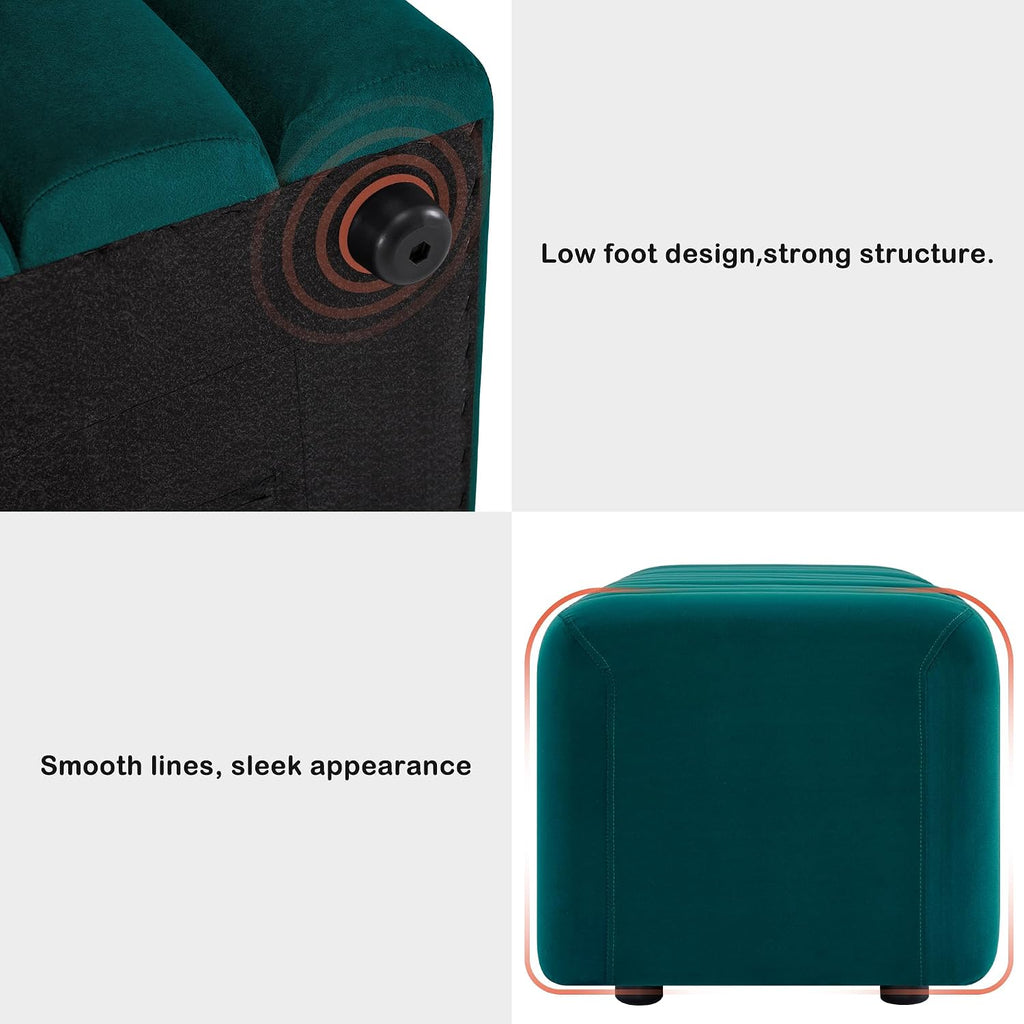 MCombo Waiting Room Benches, Guest Reception Lobby Chairs for Salon, Velvet Upholstered Ottoman for Bedroom Entryway 4698 (Green)