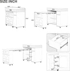 Extendable Dining Table with Extra-Long Folding Top, Rolling Kitchen Island with Storage Cabinet, Drawer, Glass Doors, Power Outlet and Brake Lock, Walnut/Creamy White