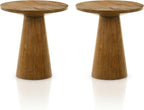 Furniture of America Lestara Modern Solid Wood 20-inch Round End Tables Set of 2 with Cone-Shaped Pedestal Base, Living Room Furniture for Small Space, Home Office, Walnut