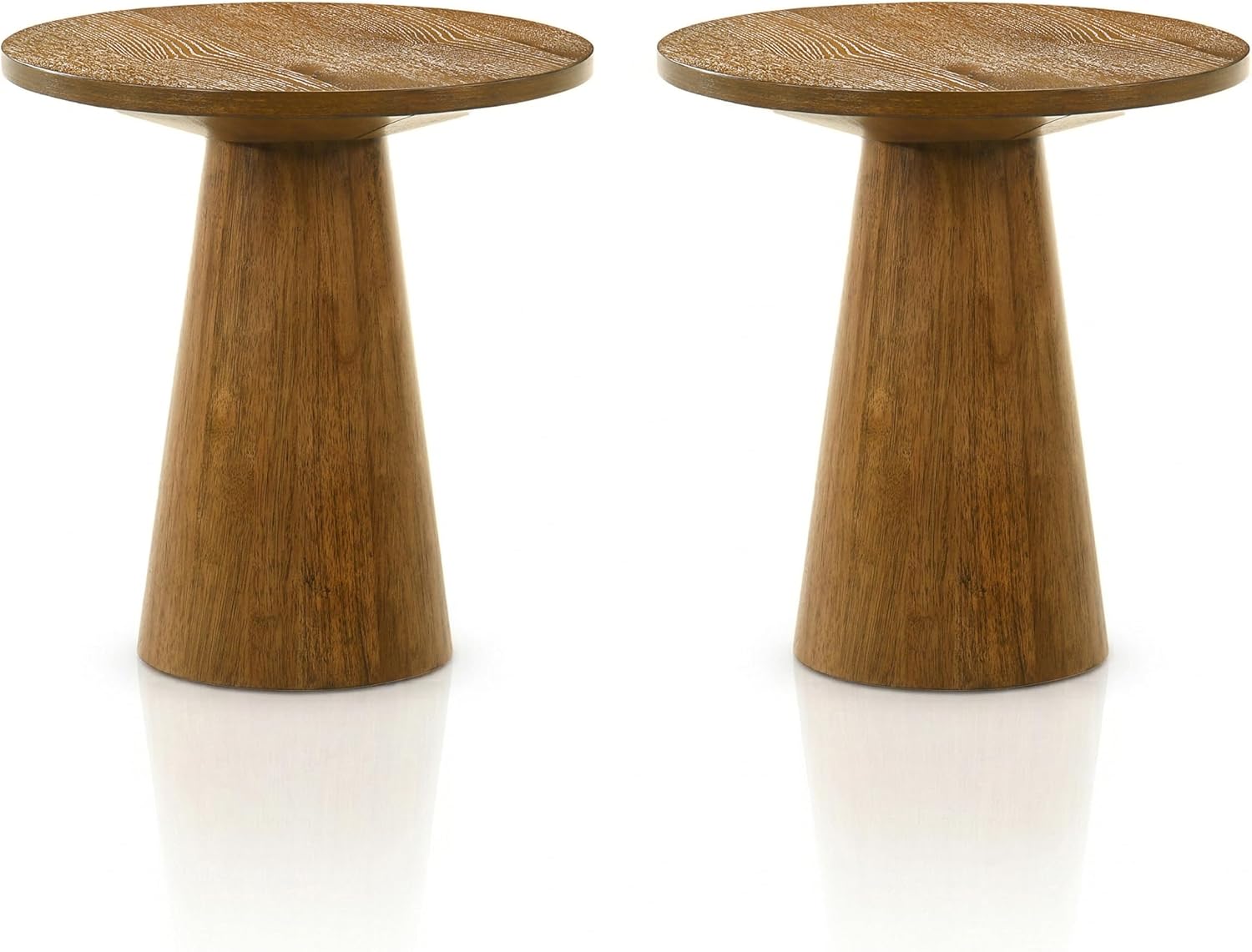 Furniture of America Lestara Modern Solid Wood 20-inch Round End Tables Set of 2 with Cone-Shaped Pedestal Base, Living Room Furniture for Small Space, Home Office, Walnut