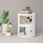 2-Tier Circular Nightstand, Round Nightstand, Circular Side Table with Drawer, Cylindrical Cabinet, ABS Sliding Doors, Modern Bedside Table for Bedroom Living Room, 12.5 Inch, 88 Lbs Capacity