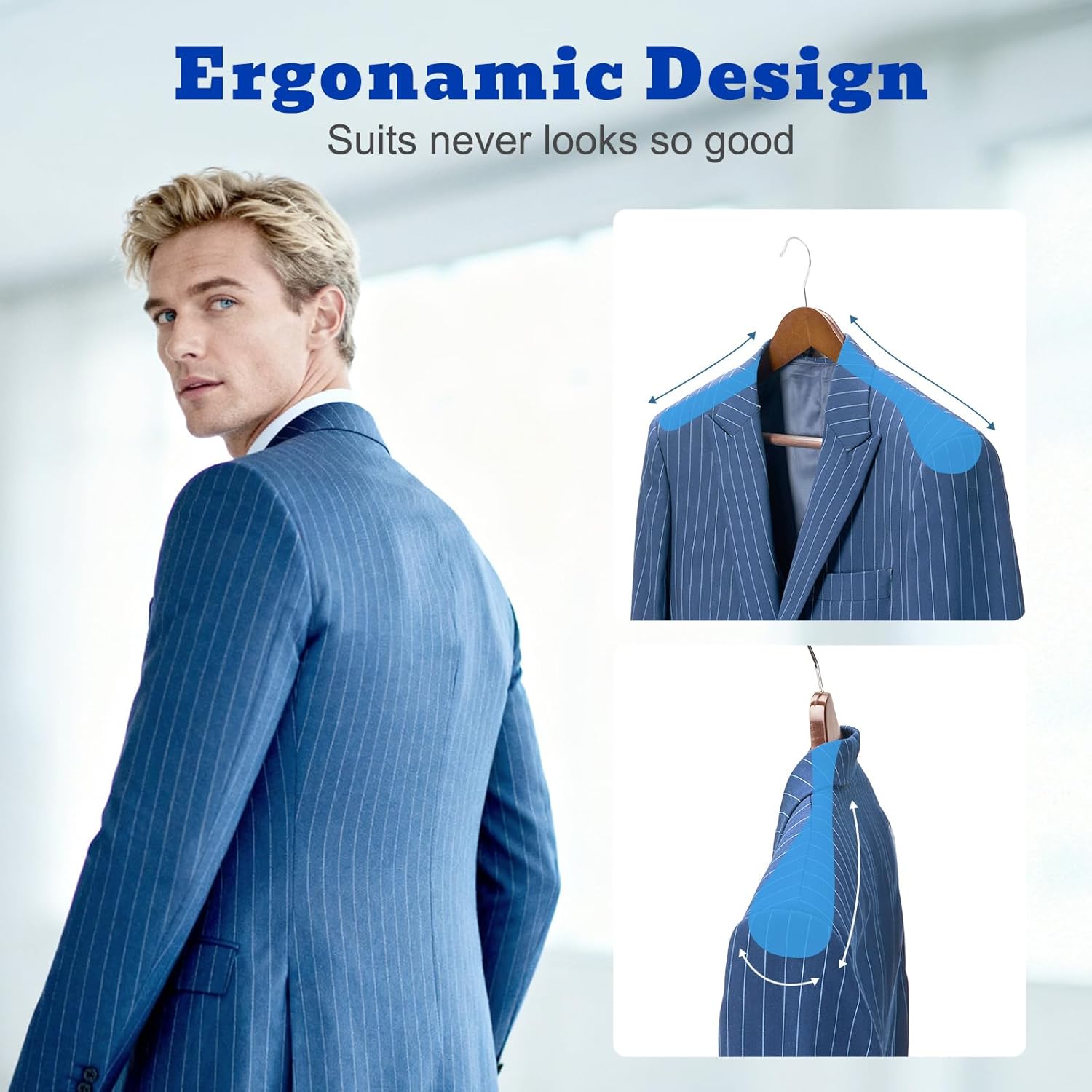 HOUSE DAY Wood Suit Hangers for Men 24 Pack, Smooth Wide Shoulder Wooden Hangers with Non Slip Pant Holder, Wide Hangers for Suits, Coats, Jackets, Heavy Wide Clothes Hanger, Walnut