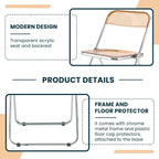 LeisureMod Lawrence Modern Clear Acrylic Folding Chair with Metal Frame, Space-Saving Transparent Seating for Dining Room, Home Office, Bedroom, Vanity or Small Spaces, (Amber, Set of 4)
