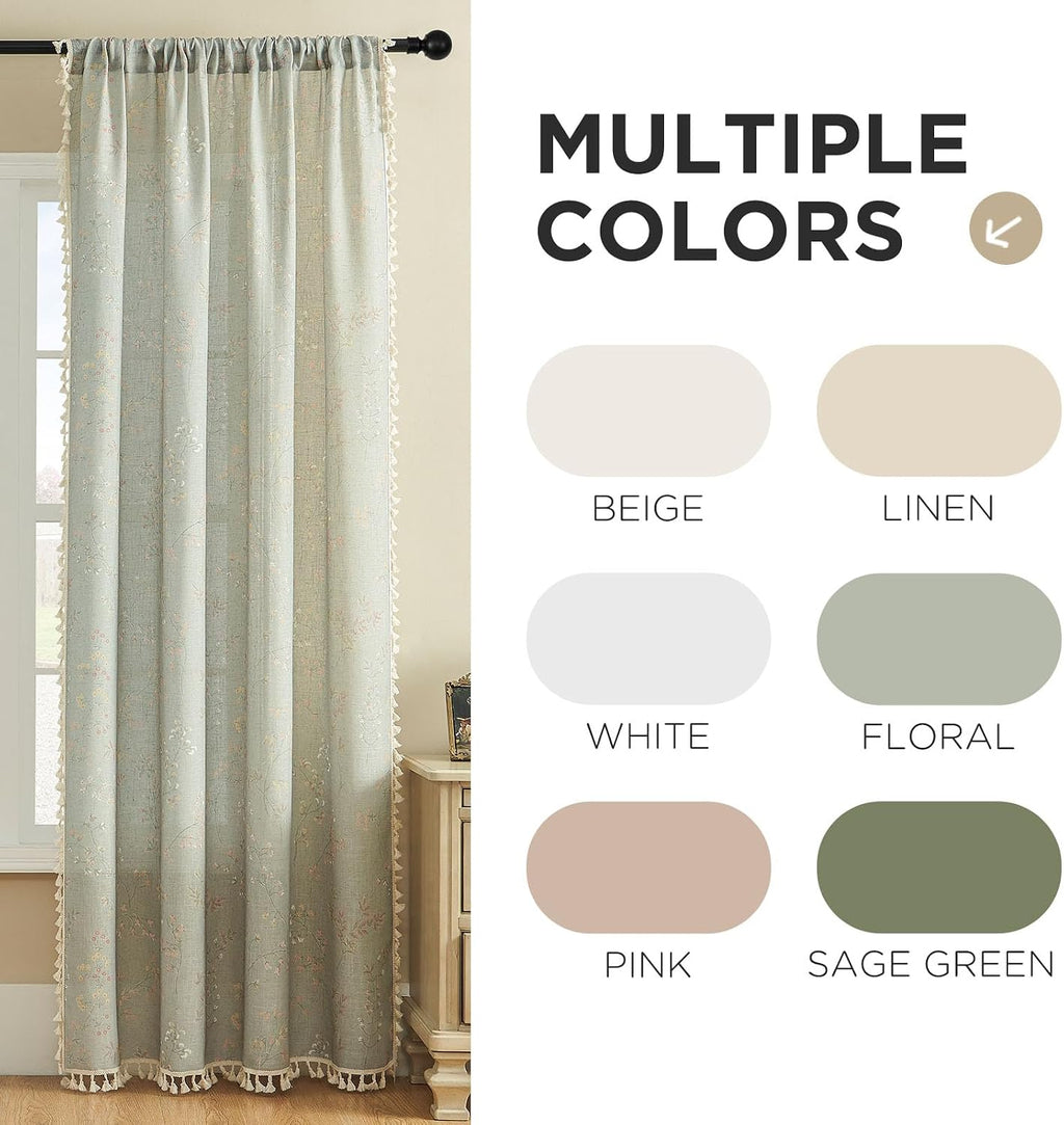 Joydeco Blue Floral Boho Curtains 96 Inches Long 2 Panels, Super Soft Bohemian Farmhouse Curtains with Tassels, Semi Sheer Light Filtering Drapes for Bedroom Living Room (Rod Pocket, 52Wx96L)