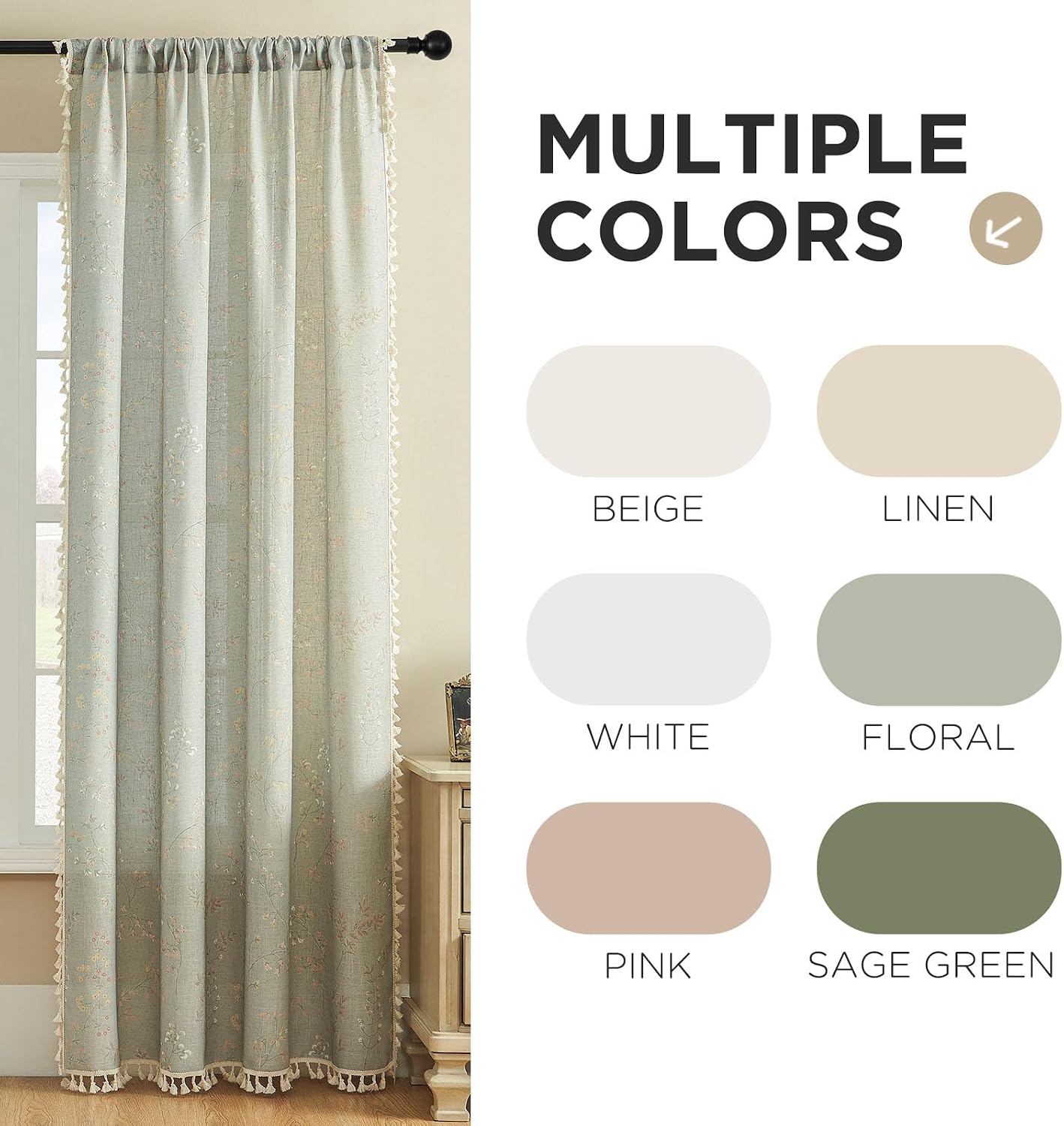Joydeco Blue Floral Boho Curtains 96 Inches Long 2 Panels, Super Soft Bohemian Farmhouse Curtains with Tassels, Semi Sheer Light Filtering Drapes for Bedroom Living Room (Rod Pocket, 52Wx96L)