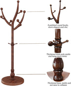 HOMEFORT Coat Rack Freestanding, Wooden Coat Tree Rack with 11 Hooks, Heavy Duty Wood Clothes Hanger with Sturdy Round Base, Vintage Coat Hat Stand for Entryway, Hallway, Bedroom,Walnut