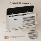 39" Shoe Storage Bench with Padded Seat Cushion & Lift Top Storage Box & 2 Flip Drawers, Small Entryway Shoe Rack Bench with 2 Doors and Adjustable Shelf, Shoes Cabinet for Hallway, Living Room, White