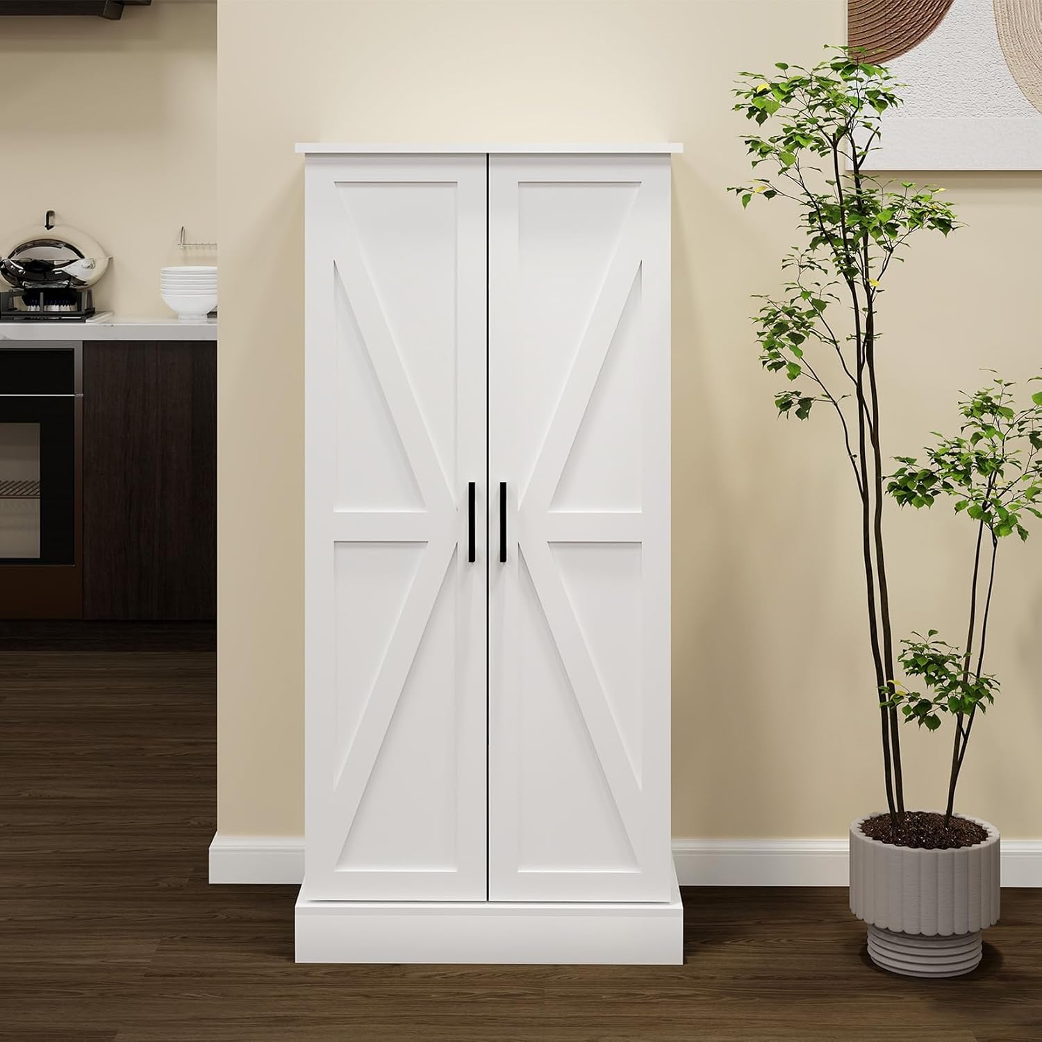 50" Tall Wooden Storage Cabinet with 2 Doors and 2 Adjustable Shelves, 4-Tier Kitchen Pantry Storage Cabinet for Kitchen, Living Room, Dining Room and Office, 23.62 inch