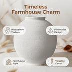 Large White Ceramic Vase, 10.8" Sandstone White | Round Rustic Table Vase, Farmhouse Style, Minimalist Hand-made, Textured, Home Decor