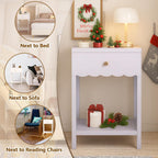 Night Stand Nightstand with Drawer and Open Storage Shelf (Light Purple) | Scalloped Edge Bedside Table for Girls, Kids, Small Side Table for Small Space Bedroom Living Room