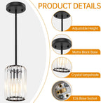 Black Pendant Light, Modern Crystal Pendant Lights Kitchen Island, Kitchen Island Lighting with Adjustable Height, UL Certified Island Lights for Kitchen Dining Room Bedroom Hallway 3 Pack