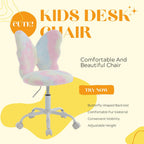 Kmax Kids Desk Chair, Faux Fur Butterfly Chair with Wheels Adjustable Cute Swivel Kids Office Chair for Bedroom Reading Room - Colorful