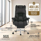 mokodo Big and Tall Office Chair 400lbs, Breathable Fabric Executive Desk Chair with Pocket Spring Cushion, 155° Reclining Computer Chair with Integrated Headrest & Lumbar Pillow (Black)