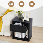 Wood Nightstand, 19.69" Wide Bedside Table with Arched Finish, Modern Night Stands with Curved Profile, Mid Century End Table for Bedroom Living Room (Black)