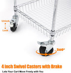 3-Tier Rolling Cart, Utility Metal Wire Cart, 30" D x 18" W x 35" H | 4'' Locking Wheels, Adjustable Shelves, 661 LBS Capacity, Complying with NSF, Heavy Duty, For Home Kitchen Garage Office