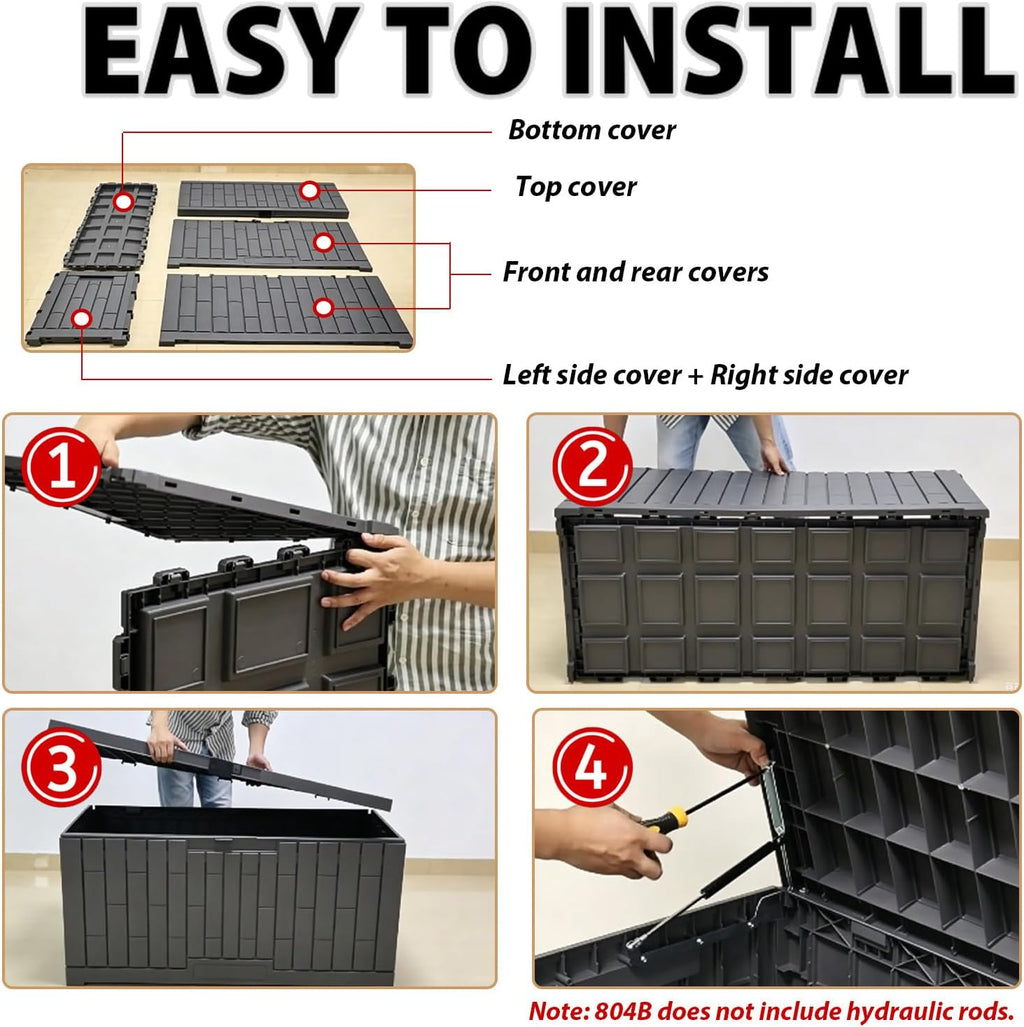 Durable Outdoor Storage Container, All-Weather Patio Storage Bench, Fine Rain Dust Resistance, Safety Lock Design, Assembly Without Tool, Space Saving Structure for Yard Daily Use 804E