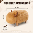 Cow Storage Ottoman, Shorthorn Dairy Cow Footstool with Storage, Animal Shaped Stool with Wooden Legs, Faux Suede Foot Rest for Living Room, Kids Bedroom Nursery Seat (Brown1)
