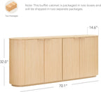 CHITA 70" Sideboard Buffet Cabinet with Storage, Fluted Cabinet with Doors and Adjustable Shelves, Media Console for Living Room, 32" H,Oak